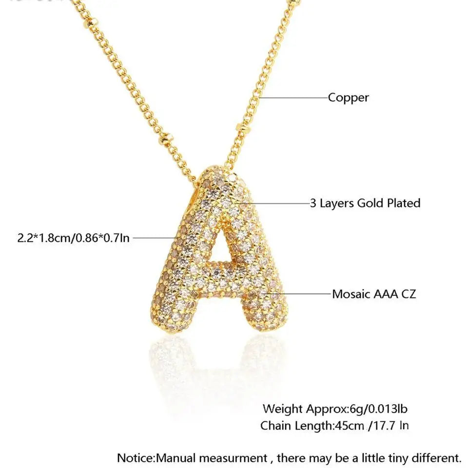 RAKOL Exquisite Copper Gold-plated Zircon Pendant American Minimalist Collarbone Chain 26 A-Z Balloon Letter Necklace For Women