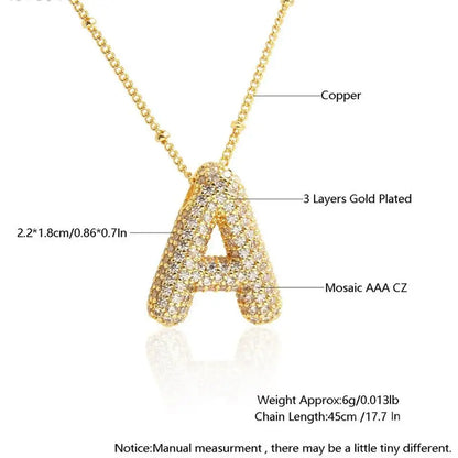 RAKOL Exquisite Copper Gold-plated Zircon Pendant American Minimalist Collarbone Chain 26 A-Z Balloon Letter Necklace For Women