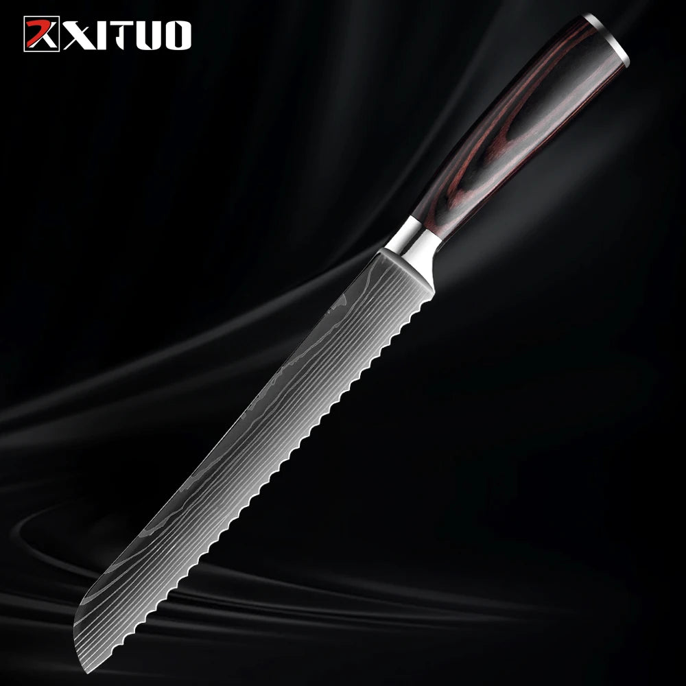 Bread Knife,8 inch Serrated Knife,Damascus laser Pattern Steel Bread Knife for Homemade Bread,Razor Sharp Edge for Slicing Bread