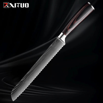 Bread Knife,8 inch Serrated Knife,Damascus laser Pattern Steel Bread Knife for Homemade Bread,Razor Sharp Edge for Slicing Bread