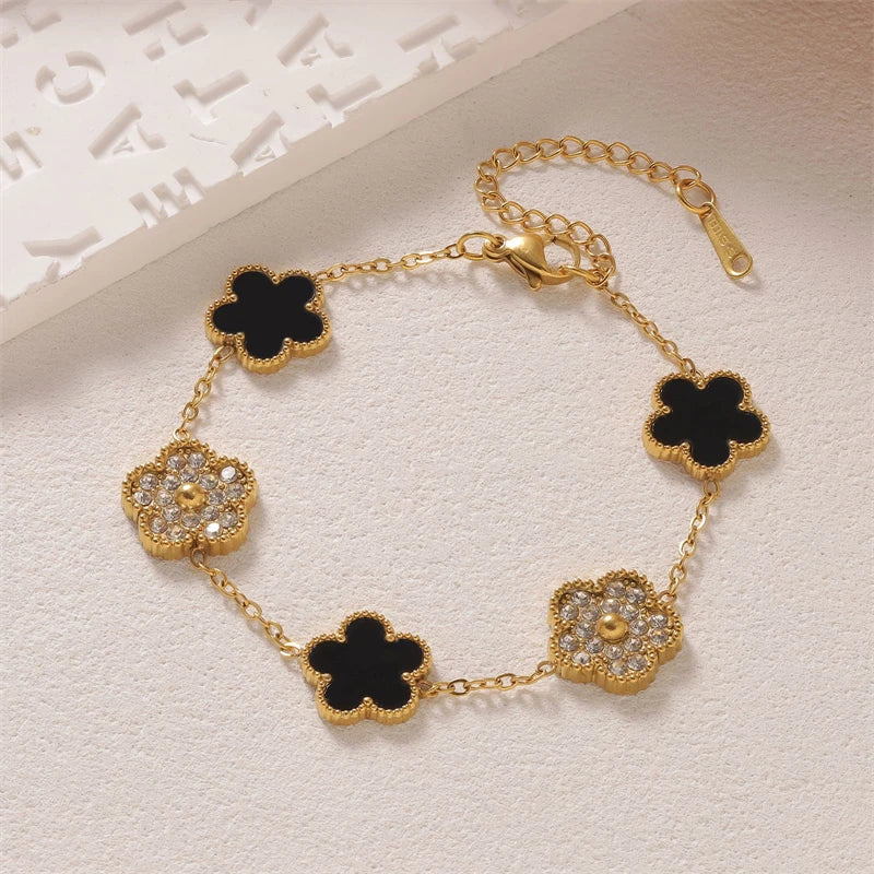 316L Stainless Steel 2025 New Fashion Fine Jewelry Set Zircon 5-Leaf Flowers Charm Chain Necklaces Bracelets Earrings For Women