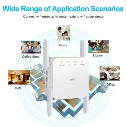 1200Mbps WiFi Repeater Extender Wireless Range Signal Amplifier 2.4GHz/5GHz Wi-Fi Repetidor Booster EU/US/UK Plug