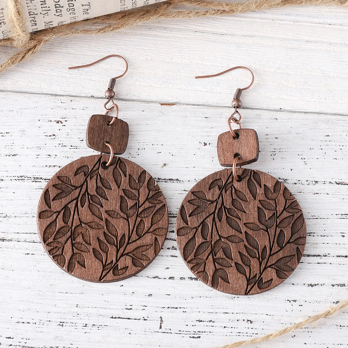 New Bohemian Earrings Autumn Leaf Disc Splicing Wooden Earrings Double sided Fashion Earrings Gift