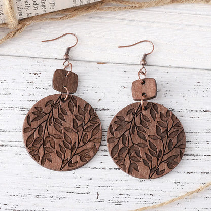 New Bohemian Earrings Autumn Leaf Disc Splicing Wooden Earrings Double sided Fashion Earrings Gift