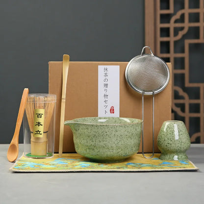 Matcha Set Kit Japanese Ceremony Green/Pink/White With Bamboo Spoon/Scoop, Whisk Holder, Matcha Bowl Matcha Gift Set