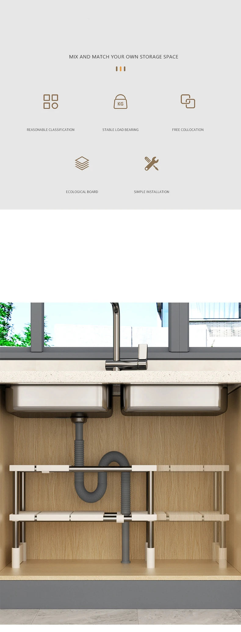 Stackable Storage Rack Multifunctional Telescopic Sink Holder Wardrobe Layered Partition Rack Closet Sorting Shelves Organizer