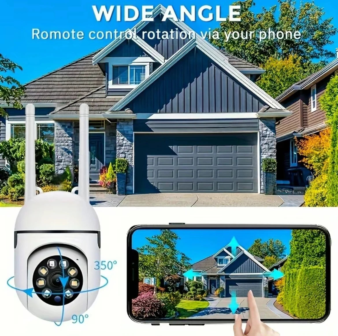Home security camera, featuring night vision function, two-way audio, horizontal/vertical/zoom functions, used for motion tracki
