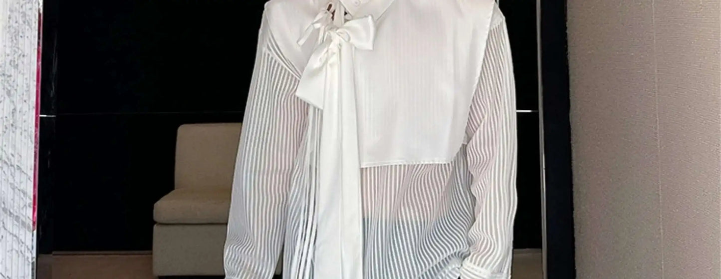 LUZHEN Stylish Personality Ribbon Decorate Translucent Long Sleeve Shirts Men's Elegant 2025 New Stylish Fake Two Piece LZ2413