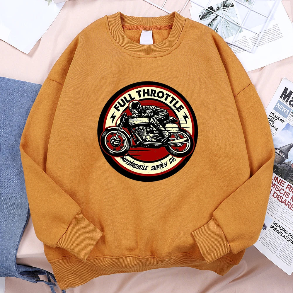 Full Throttle Motorcycle Competition Mens Clothes Casual Loose Hoodies Autumn Sweatshirt Crewneck Fleece Hoodie Fleece Pullover
