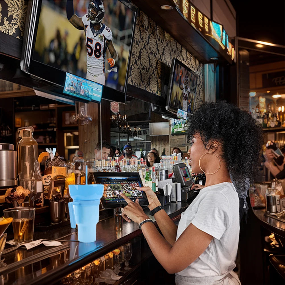 1000ml Snack Bowl Drink Cup with Straw 2 In 1 Stadium Tumbler Splash Proof Leakproof Popcorn Beverage Cup for Cinema Travel