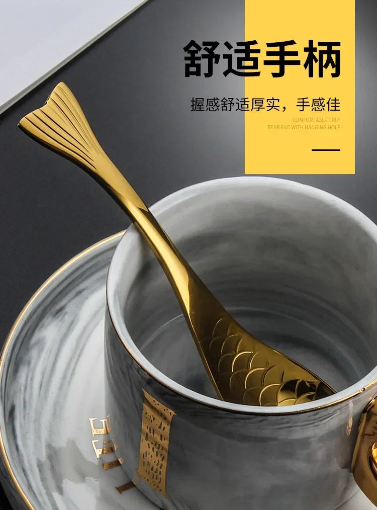 304 stainless steel spoon spoon creative fish-shaped cartoon fish spoon dessert spoon rice spoon gold-plated  stirring spoons