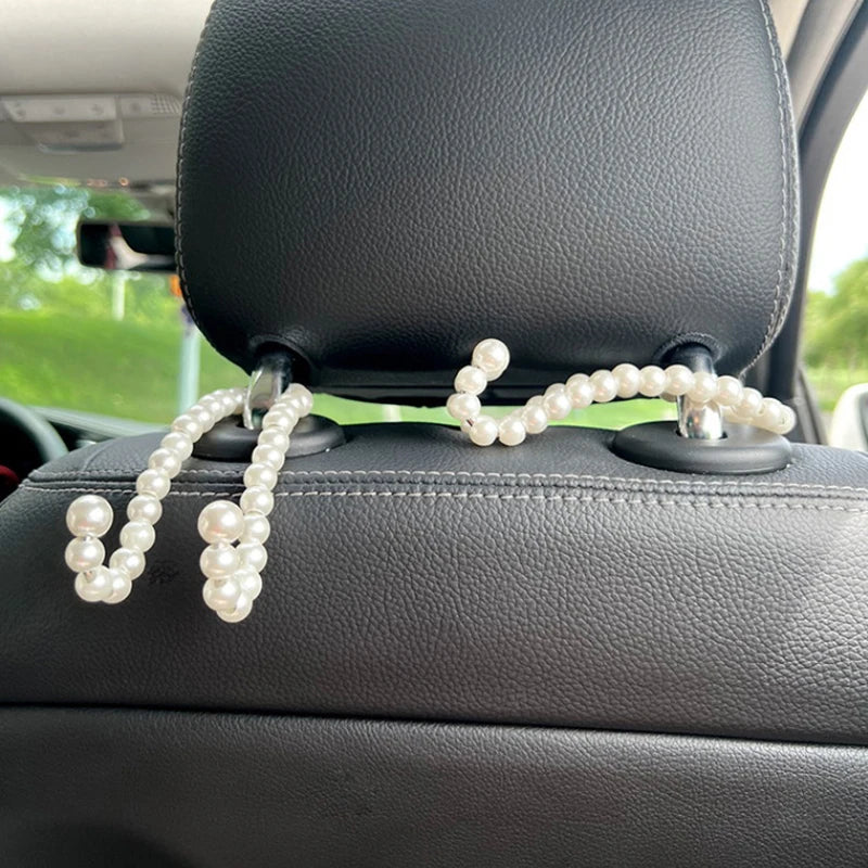 Car Rear Seat Hook White Pearl Hanger Car Hook Half Open Design Auto Hook Stainless Steel Car Seat Headrest Hook Car Accessories