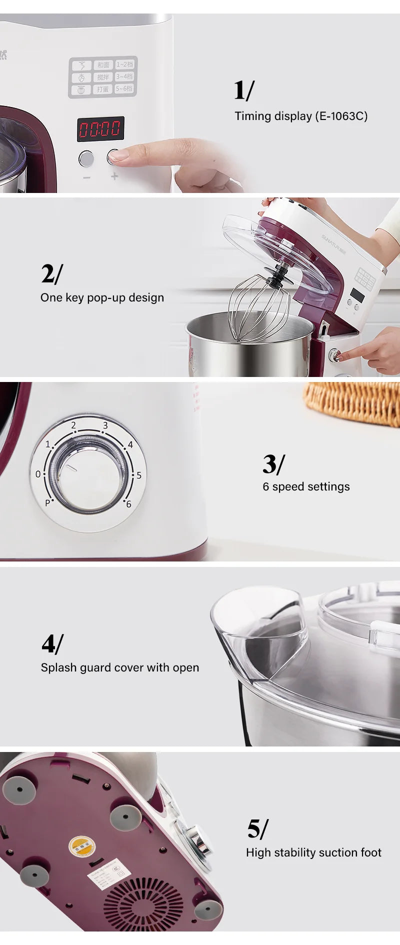 SUNATUR Electric Kitchen Blender Machine: Stand Mixer with Planetary Beater, Supports Dough Mixing,Processor for Home Appliances