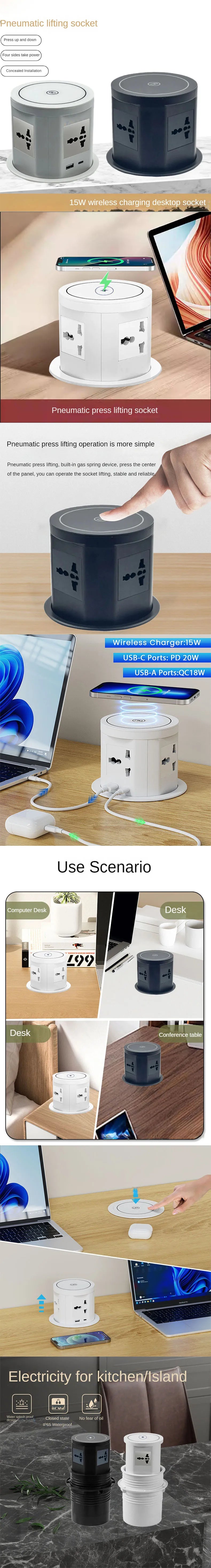 pop up outlet、pop up outlet for countertop、Office Conference Desktop Pop-Up Socket、Kitchen counter pop-up power socket