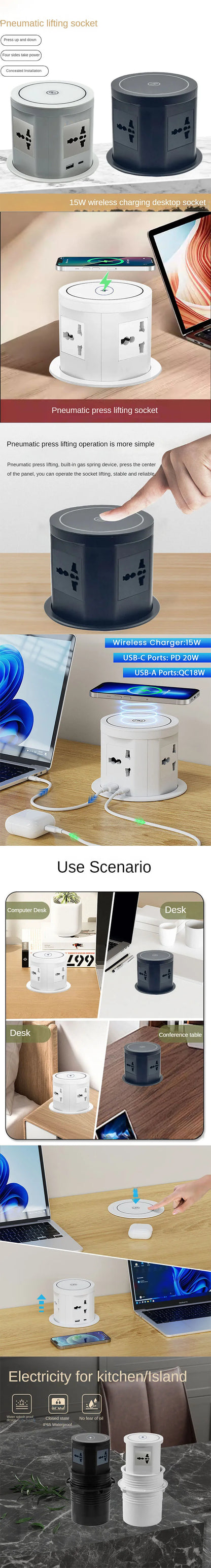 pop up outlet、pop up outlet for countertop、Office Conference Desktop Pop-Up Socket、Kitchen counter pop-up power socket