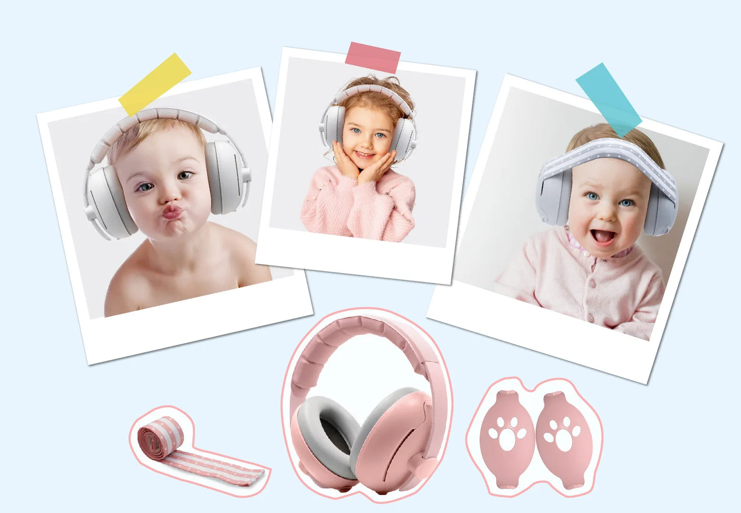 2-in-1 Baby Ear Muffs for Hearing Protection Noise Cancelling Earmuffs for Babies 2 Headbands Travel Essentials for Airplane