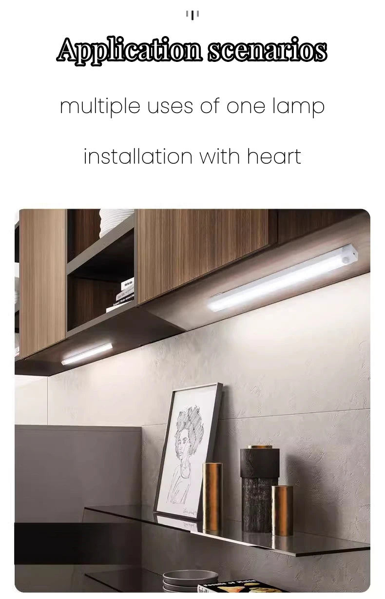 Smart Motion Sensor LED Night Light Rechargeable Human Body Infrared Sensing Cabinet Lamp for Kitchen Hallway Bath Room