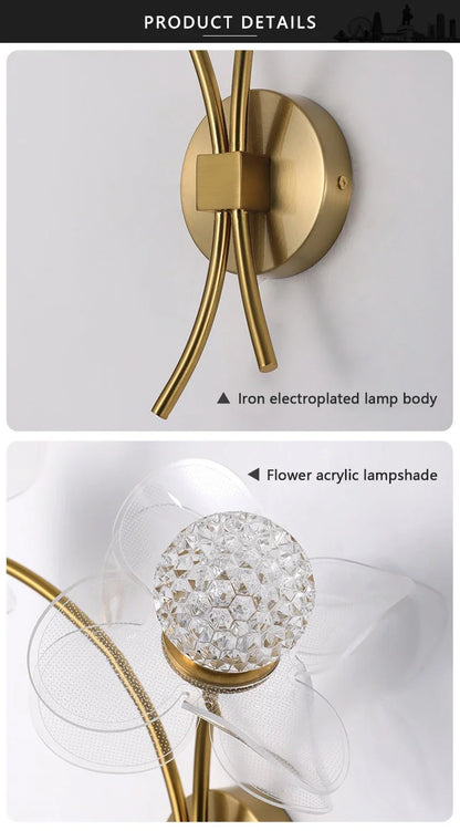 LED Wall Lamp Modern Luxury Flower Shaped Decorative Light Bedroom Bedside Study Dining Room Living Room Background Wall Lamp