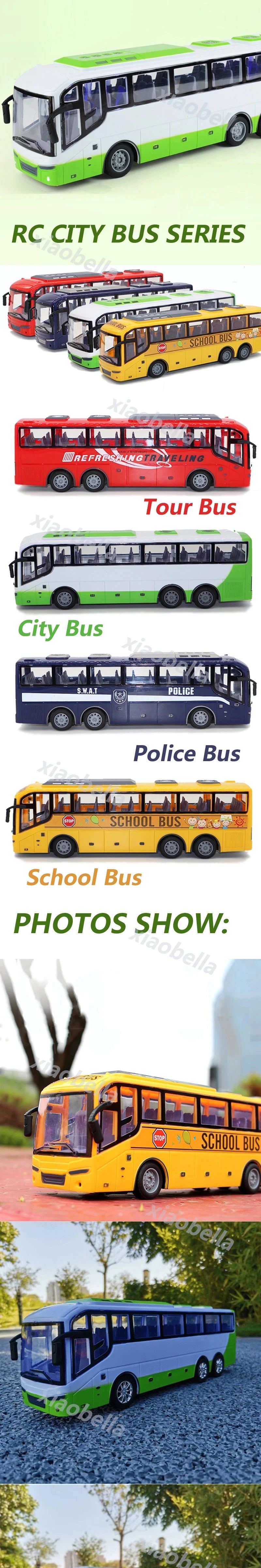 1:30 RC City Bus High Speed Racing Model RC Car School Bus Police Bus Tour Bus Realistic Beaming Lights Rubber Tires Toys Boys