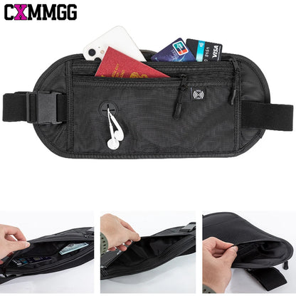 RFID Blocking Money Belt for Travel -Hidden Anti-Theft Passport Wallet & Slim Fanny Pack - Secure Waist Pouch for Cash, Cards