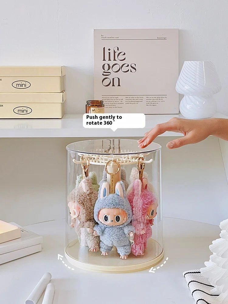 Labubu Pendant Display Box Rotating Transparent Labubu Doll Handmade Blind Box Storage Display Stand Decorative Ornament Gifts