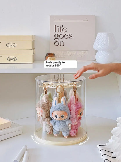 Labubu Pendant Display Box Rotating Transparent Labubu Doll Handmade Blind Box Storage Display Stand Decorative Ornament Gifts