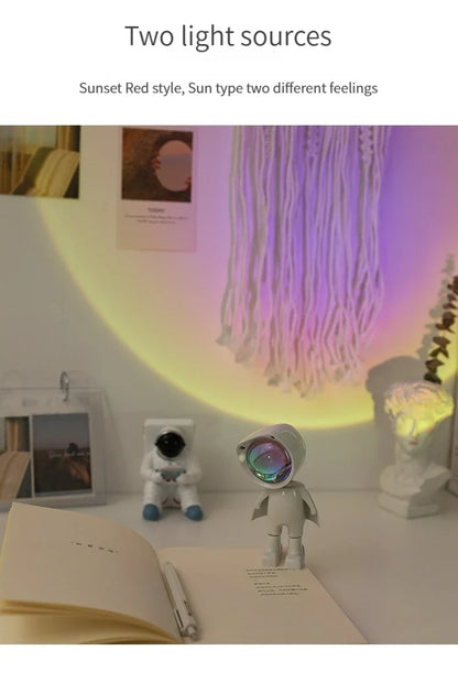 LED Seven Colors Light Sunset Light Astronaut Light Rainbow Projection Night Light 360Degree Rotation Rechargeable Ambient Light