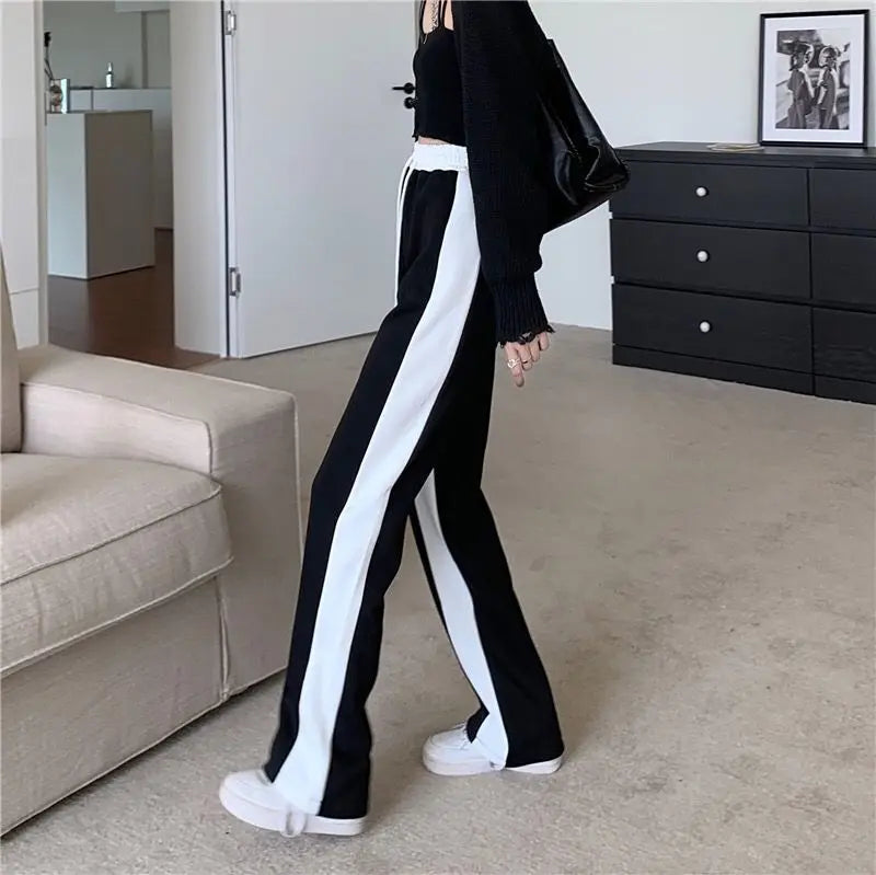 Wide Leg Palazzo Trousers for Women Black White Patchwork Baggy Summer Women's Straight Pants 2024 Korean Style Fashion Loose