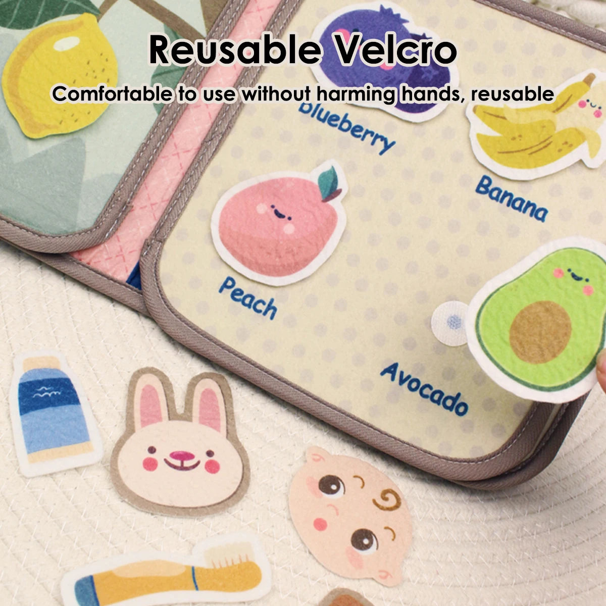 1pcs Montessori Busy Book Baby Early Education Book，Puzzle Toy, Animal Cognitive Fabric Book, Repeated Paste Book & Sensory toys