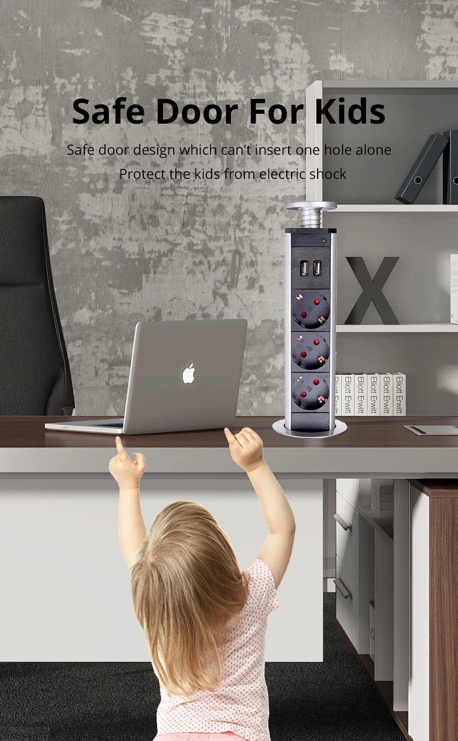 Wallpad Pull Pop Up Desktop Socket 3 Outlets 2.4A USB Ports or No 2M Extension Plug Retractable Aluminum Body For Kitchen Tabel