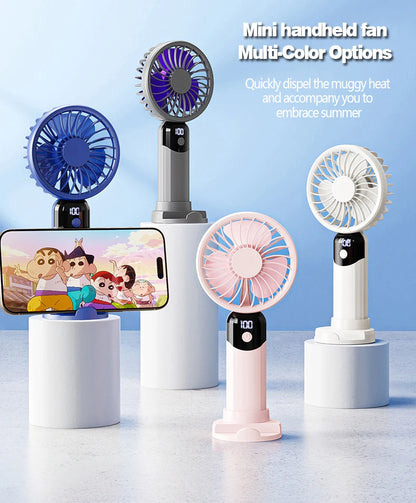 Portable Handheld Fan-LED Display Usb Fan, 6-Speed Wind, Rechargeable Portable Fan, Mini Fan for Home/Camping/Office
