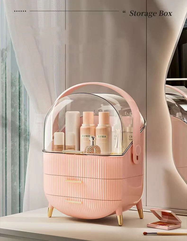 Makeup Storage Organizer with Lid Waterproof Cosmetics Skincare Organizer for Vanity Portable Cosmetics Storage Box for Girls