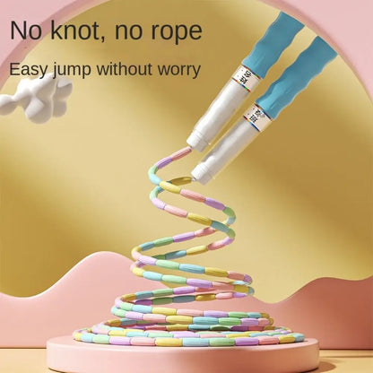 Bamboo Joint Soft Bead Skipping Rope 2.8m Solid Color Segmented Fitness Jump Rope Durable Anti-Skid Sports Rope