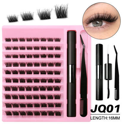 GROINNEYA DIY Lash Extension Kit Lash Clusters With Waterproof Strong Hold Lash Bond And Seal And Eyelash Tweezers Lash Cluster