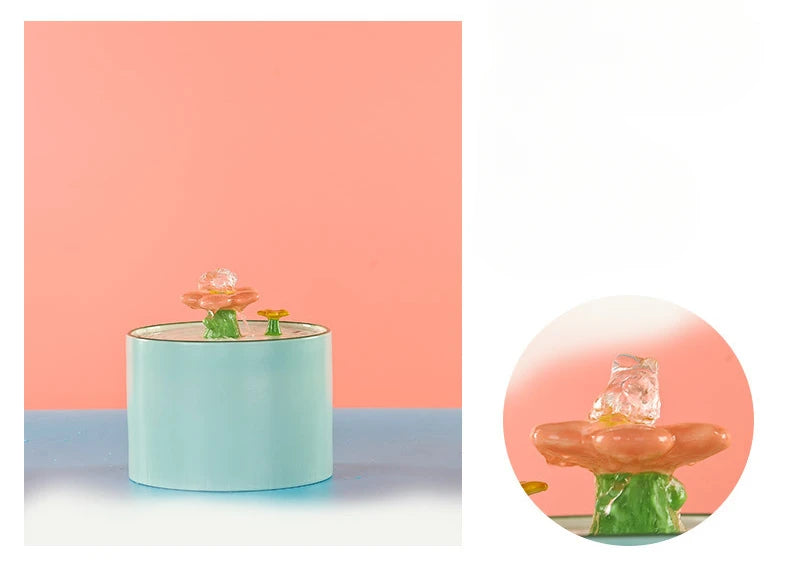 Cat Ceramic Flower Water Fountain Drinking Feeders Pets