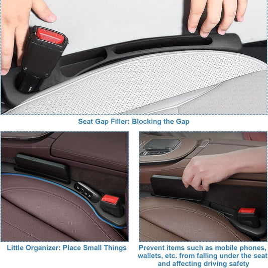 2pc Car Seat Gap Filler Organizer Pu Waterproof Car Seat Gap Plug Strip with 2 Grooves Seat Gap Storage Auto Interior Accessorie