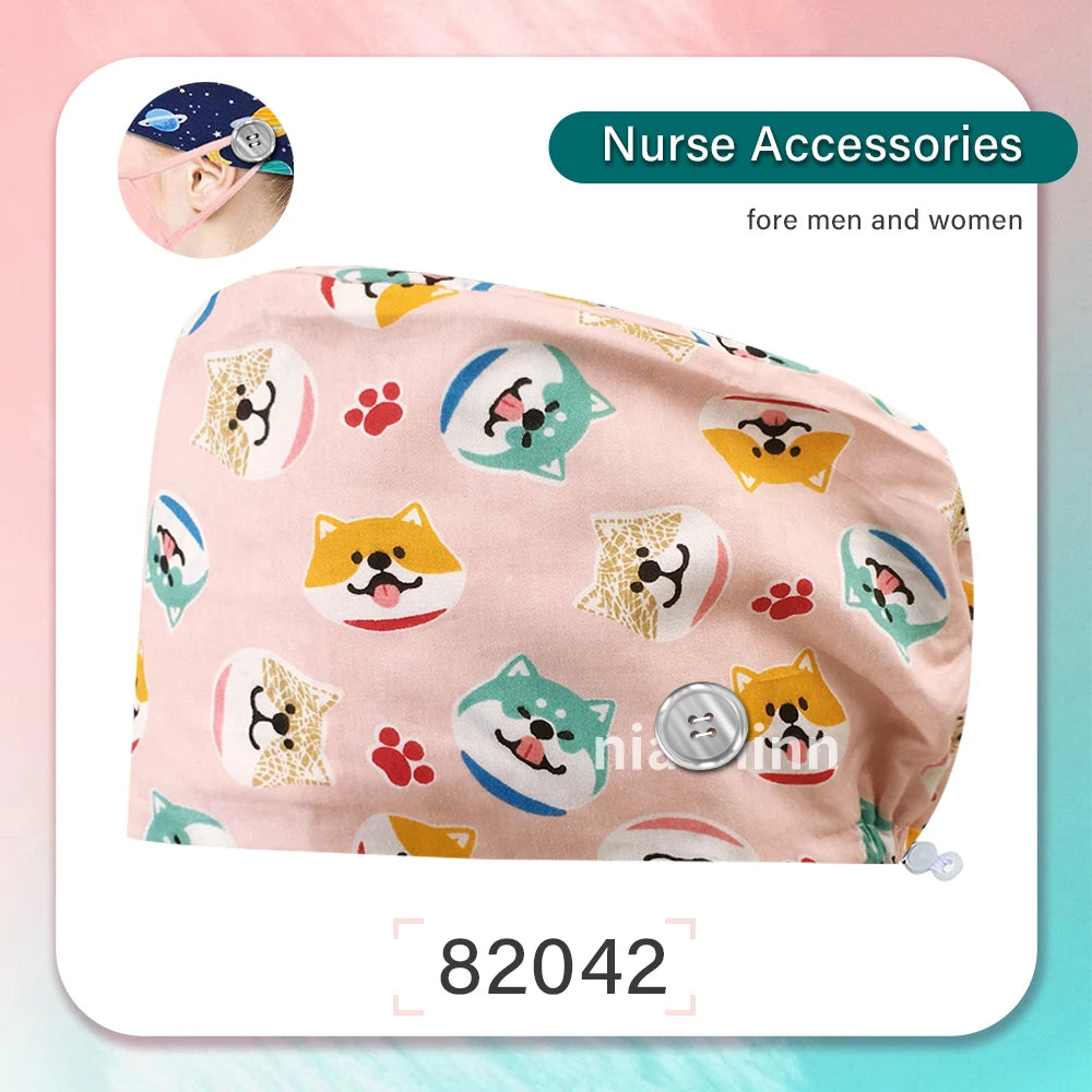 Cartoon Printed Operating Room Doctor Work Scrub Hat Pharmacy Dentistry Clinic Surgical Cap Adjustable Medical Nurse Accessories