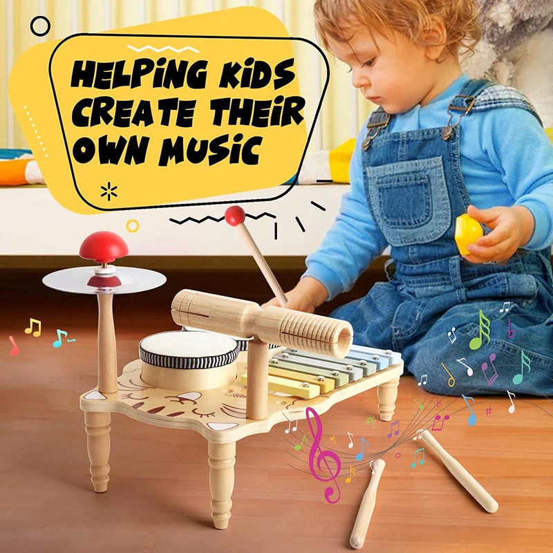 Wooden Music Toys For Babies Children's Multifunctional Music Knocking Table Early Education Kids Drum Set Music Toy Baby Gift