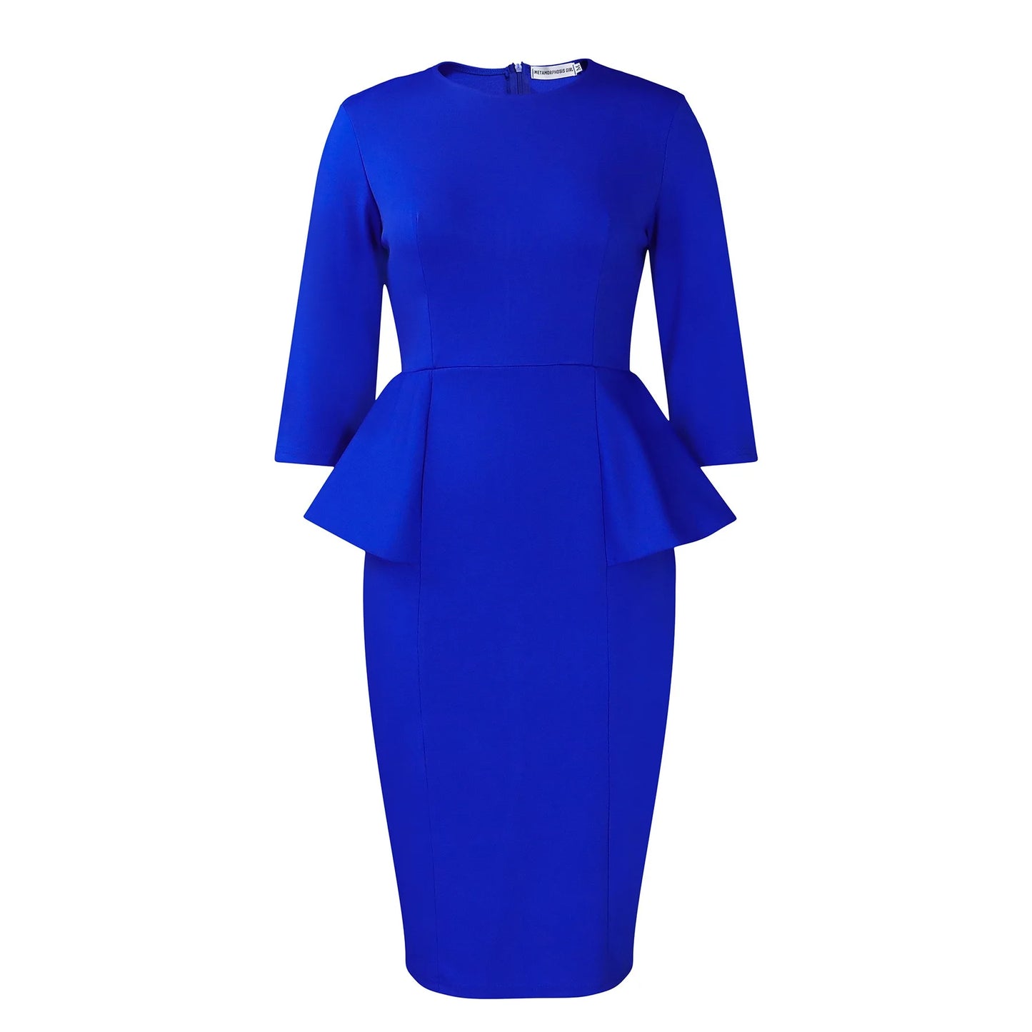 Elegant Office Dresses for Woman O Neck Full Sleeve Sheath Ruffles Package Hips Mid Calf Professional Business Work Dress Midi