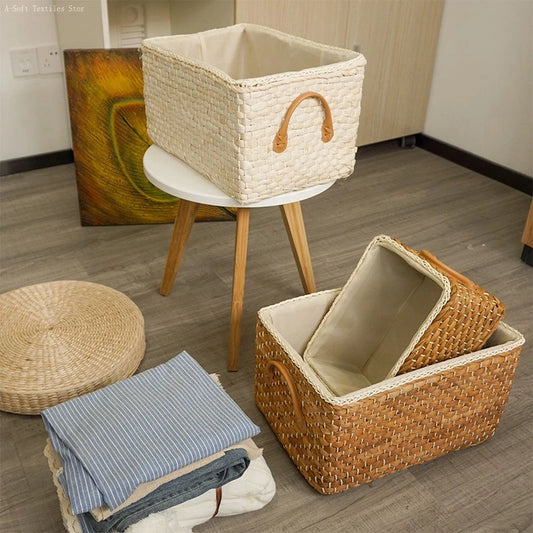 Hand-woven Storage Basket Household Laundry Baskets Outdoor Picnic Boxes Portable Toy Clothes Organizer Bedroom Desktop Decor