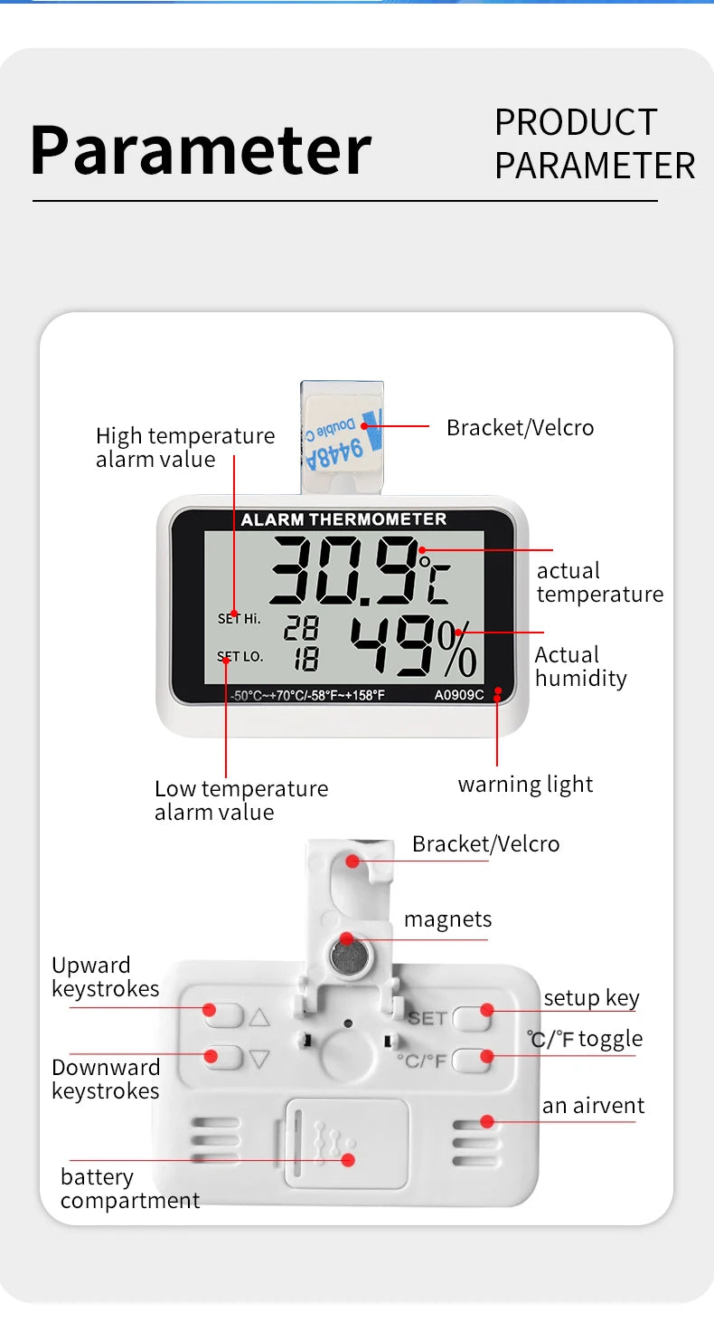 Fridge Thermometer With Hook Anti-Humidity Refrigerator Freezer Electric Digital Thermometer Temperature Monitor LCD Display