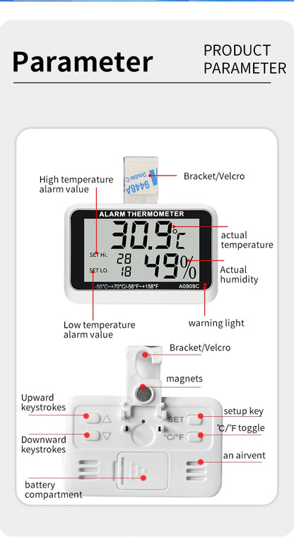 Fridge Thermometer With Hook Anti-Humidity Refrigerator Freezer Electric Digital Thermometer Temperature Monitor LCD Display