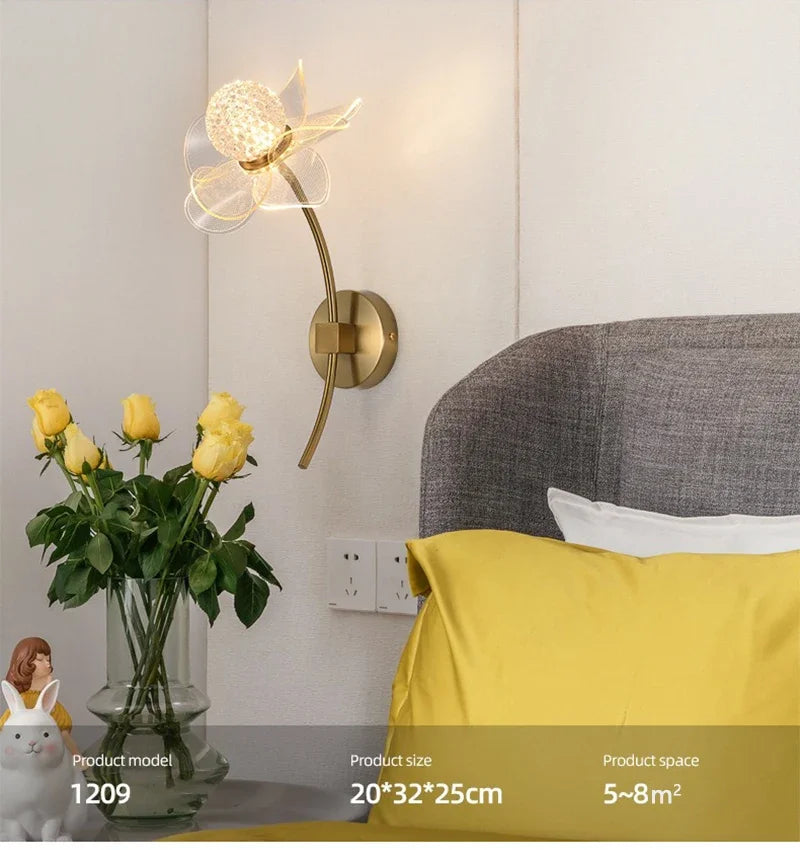 LED Wall Lamp Modern Luxury Flower Shaped Decorative Light Bedroom Bedside Study Dining Room Living Room Background Wall Lamp
