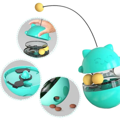 Interactive Cat Turntable Toys Treat Dispenser Self Play Cat Teasing Stick Fun Training Tilting Tease Leaking Food Ball