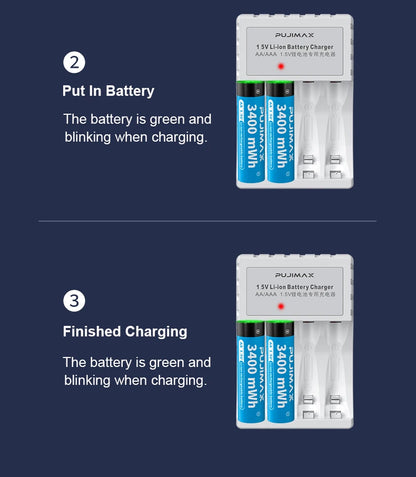 4 Slots 1.5V Rechargeable Lithium Battery Charger For AA Lithium Battery Large Capacity Rechargeable Li-ion Battery With Cable