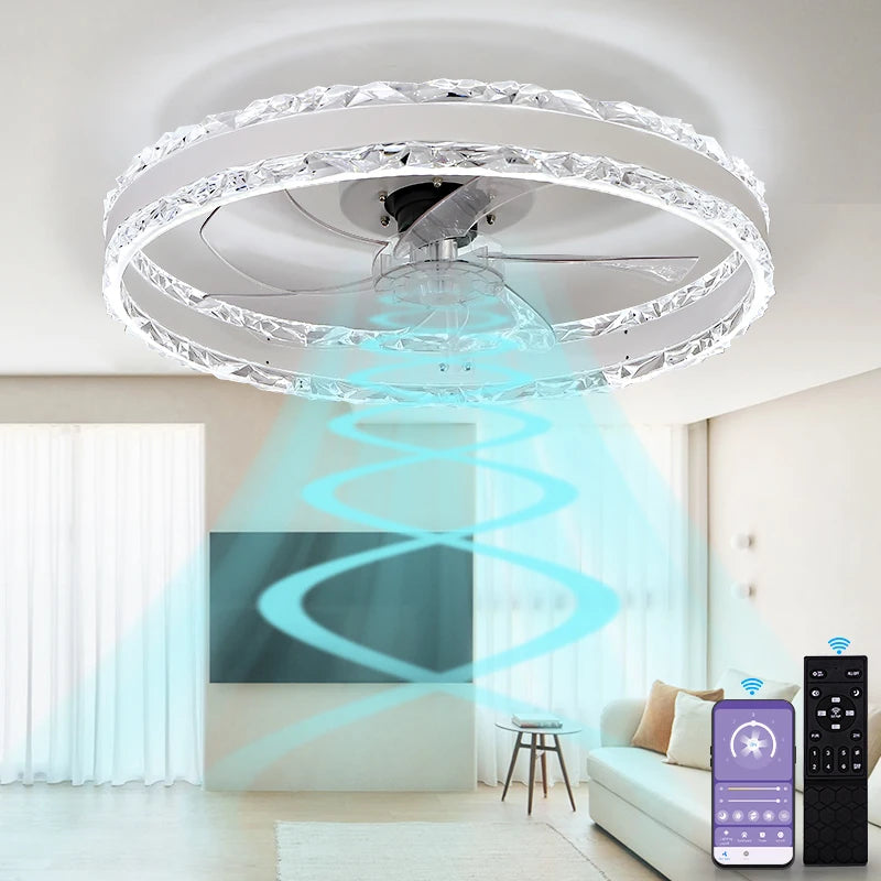Smart Ceiling Fans With Light Slim Build Dimmable 6-speed Adjustment 50cm Electric Fan Silent Deco For Bedroom Study Dining Room
