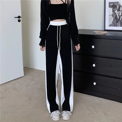 Wide Leg Palazzo Trousers for Women Black White Patchwork Baggy Summer Women's Straight Pants 2024 Korean Style Fashion Loose
