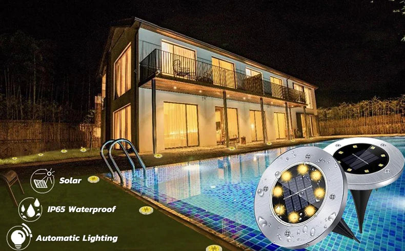 8/20LED Solar Power Disk Light Outdoor Garden Solar Underground Light Deck Light Spotlight Buried Solar Led Lamp Garden Decor