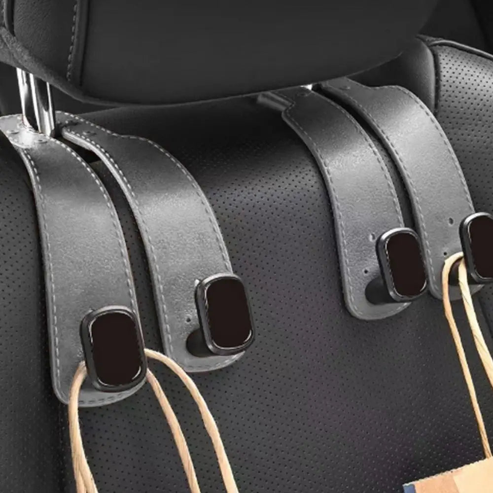 Car Seat Headrest Hooks 2 In 1 Soft Leather Car Seat Back Hook For Purse & Bag Backpack Double Hook Car Seat Hanger Accessories