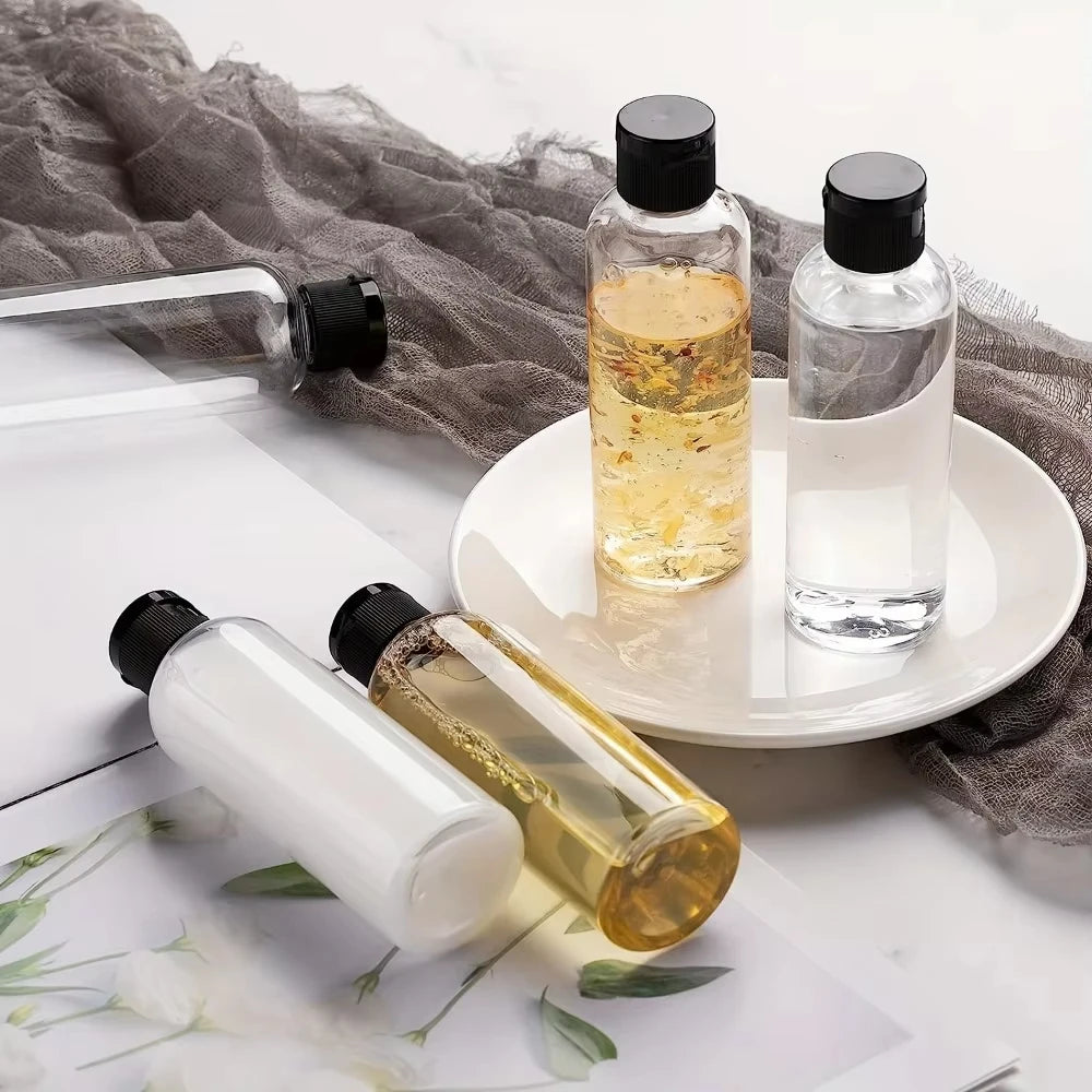 5PCS 30/50/100ML Refillable Empty Plastic Transparent Bottle with Flip Cap Portable Squeeze Shampoo Conditioner Travel Bottles